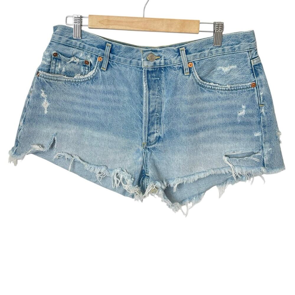 AGOLDE Parker Cut Off Button Fly Denim Distressed Frayed Hem Jean Shorts Size 32
